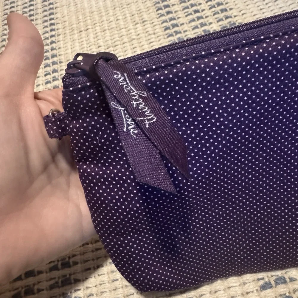 Thirty-One Purple & White Polka Dot Mini Zipper Pouch Makeup Bag with Zipper